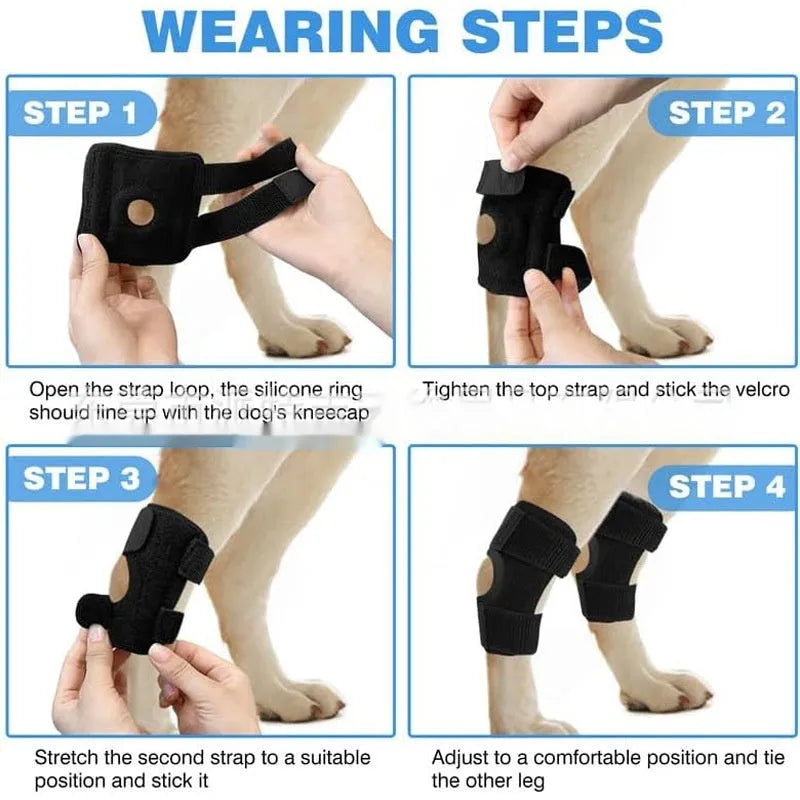 Black polyester dog leg guard for ACL and joint support, sizes L M XL.