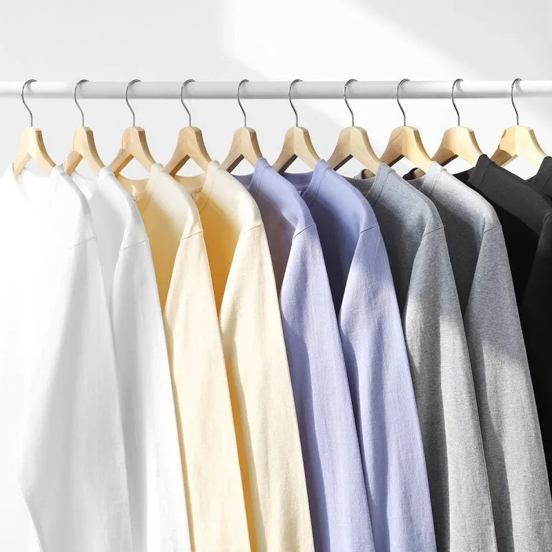Men's early autumn western style solid cotton long sleeve base shirt in Haze Blue on simple background