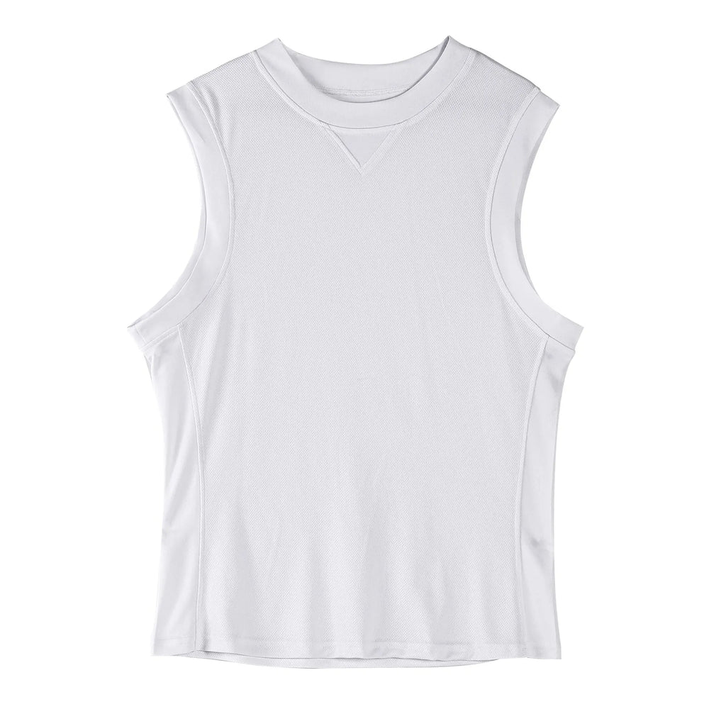 Men's white loose fit fitness vest with stretch quick-dry fabric for summer sports