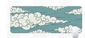 Large non-slip rubber desk mat with Japanese style graphic, shown on a wooden desk.