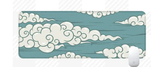 Large non-slip rubber desk mat with Japanese style graphic, shown on a wooden desk.