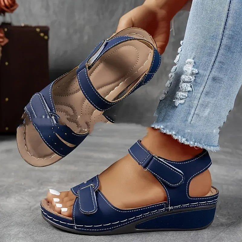 Beige plus size strap sandals with Velcro fastening and thick composite soles