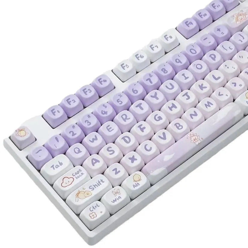 PBT gradient purple rabbit key cap set with sublimation printing for mechanical keyboards