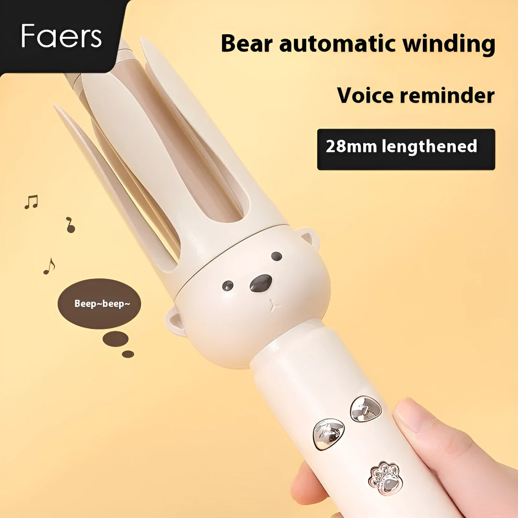 Beige automatic hair curler with negative ion technology and ceramic heating barrel