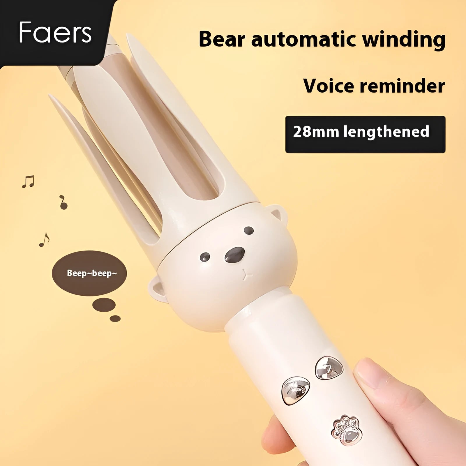 Beige automatic hair curler with negative ion technology and ceramic heating barrel