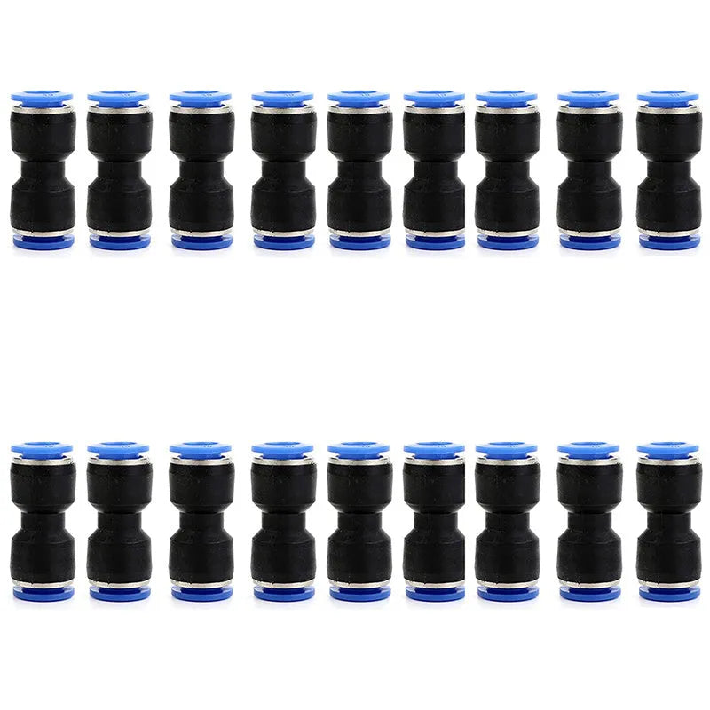 Blue PU straight through pneumatic connector for 4mm to 16mm tubing with quick insertion design