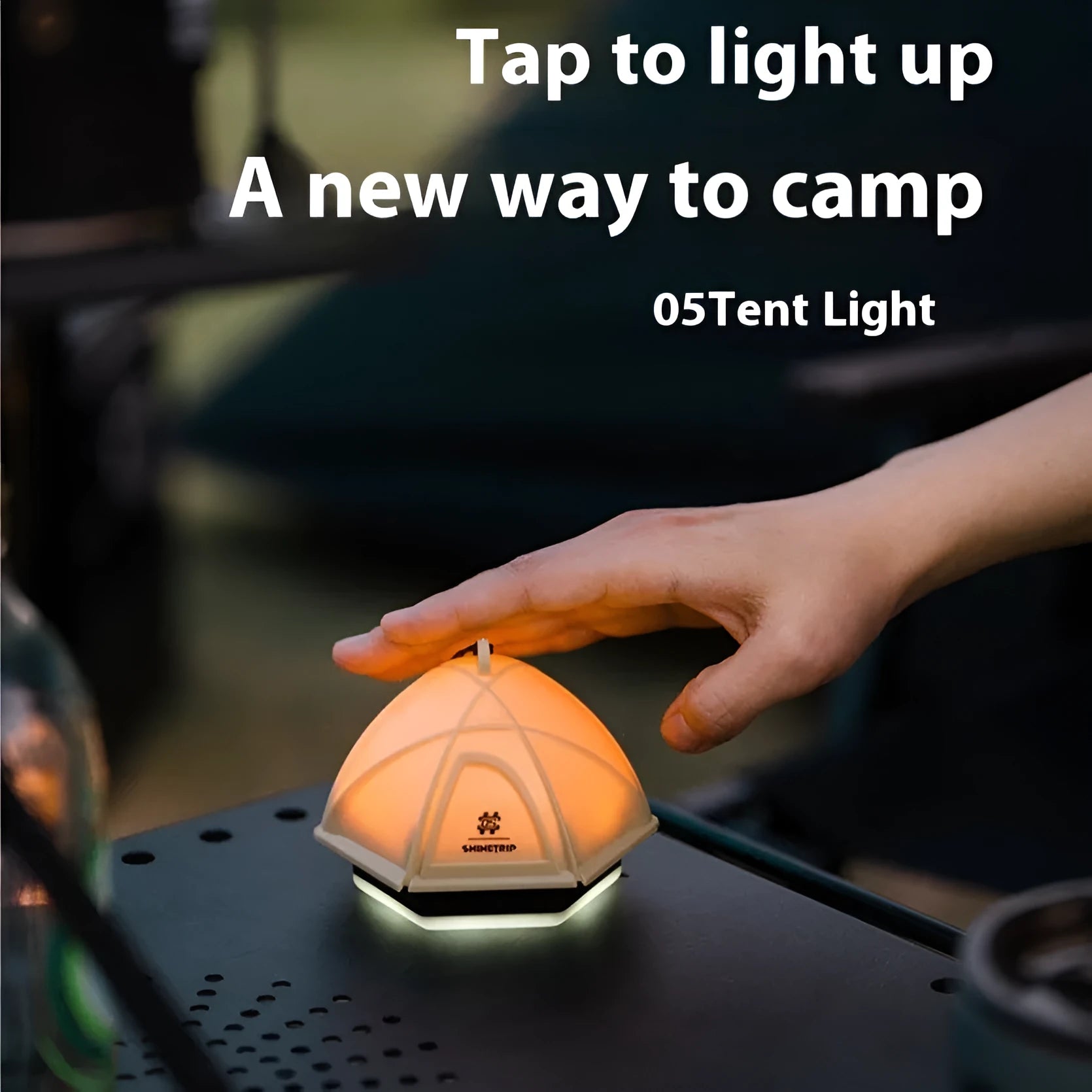 Dark green camping tent light with analog brightness dial, shown at 10.5cm tall.
