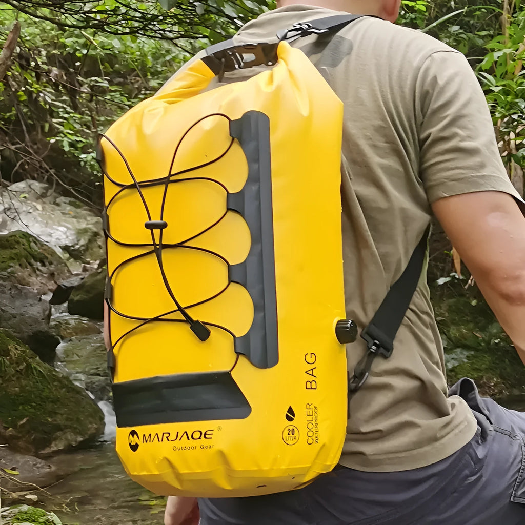 Yellow and black 20-litre PVC waterproof dry bag backpack for outdoor water sports