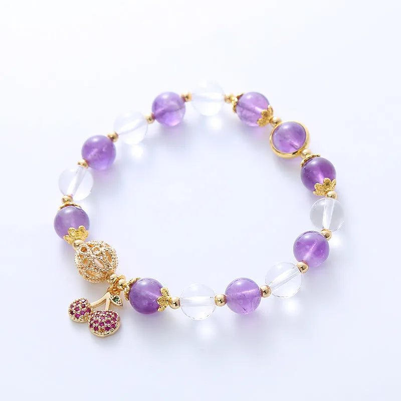 Purple amethyst crystal bracelet with micro-inlaid cherry blossom pattern for women's sweet fairy style jewellery