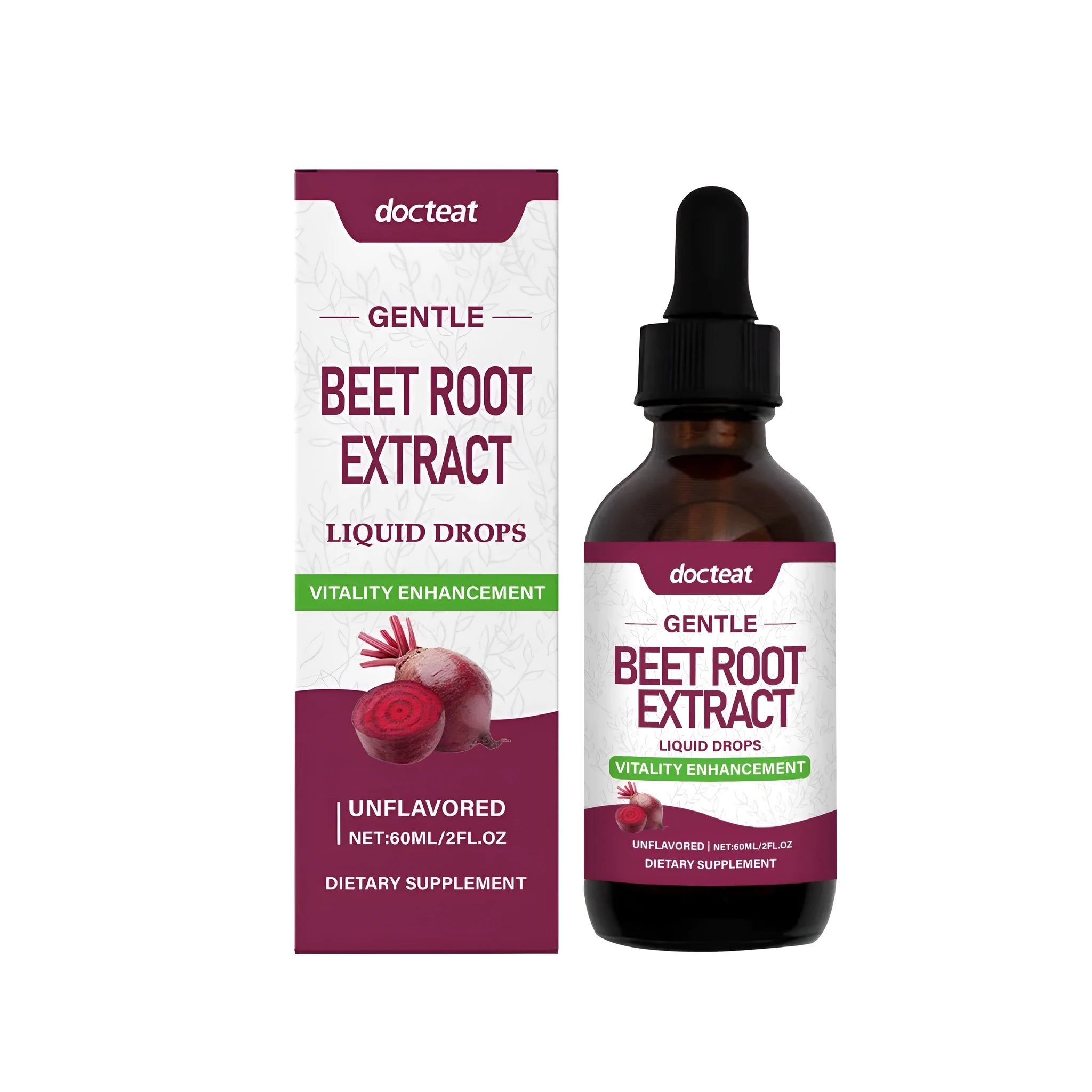60ml glass bottle of beetroot liquid supplement drops with dropper.