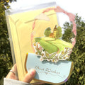Handmade 3D boxed birthday card with butterfly shape and artificial flowers