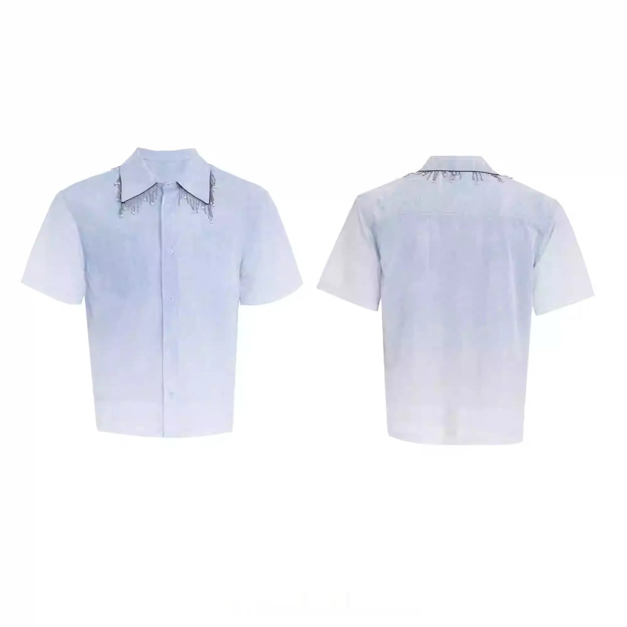 Blue gradient loose fit half sleeve polyester summer shirt laid flat.