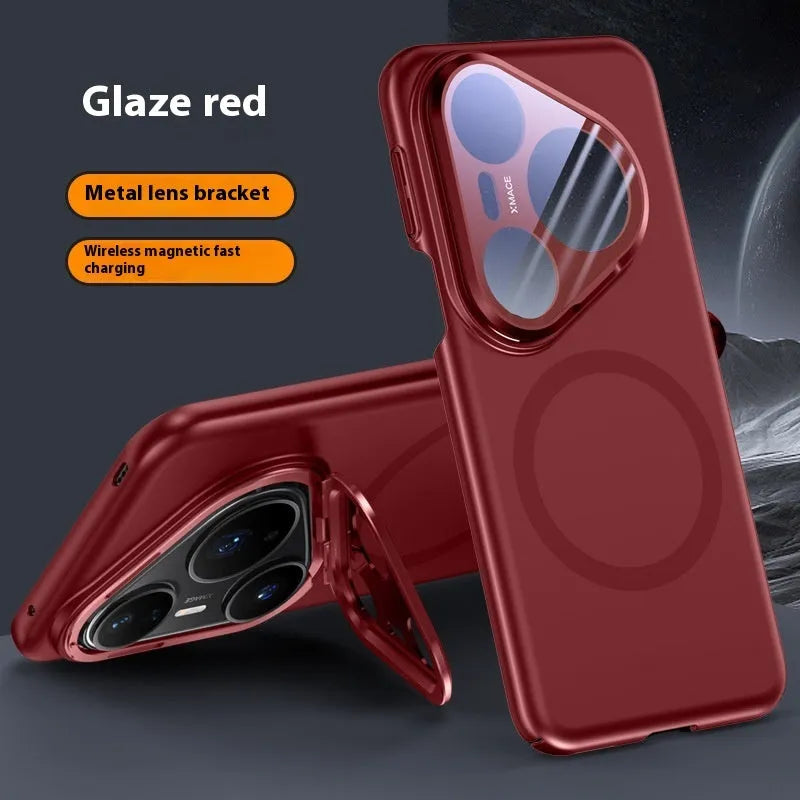 Huawei Pura80pro phone case with magnetic lens bracket in black silver bright red colours