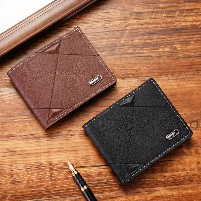 Men's thin three-fold horizontal wallet with multiple card slots in soft PU leather