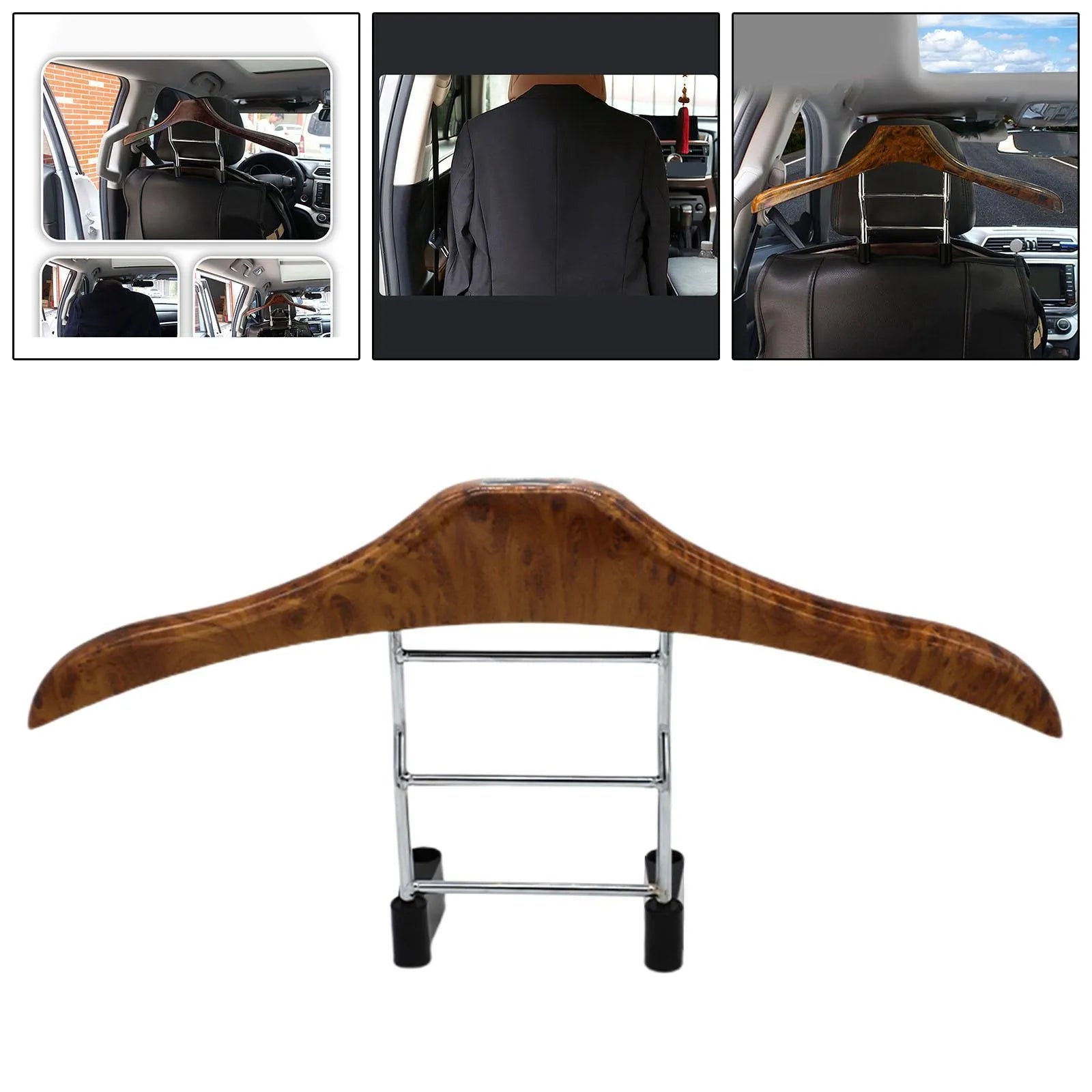 Wood yellow stainless steel car mounted clothes hanger for suits shirts coats