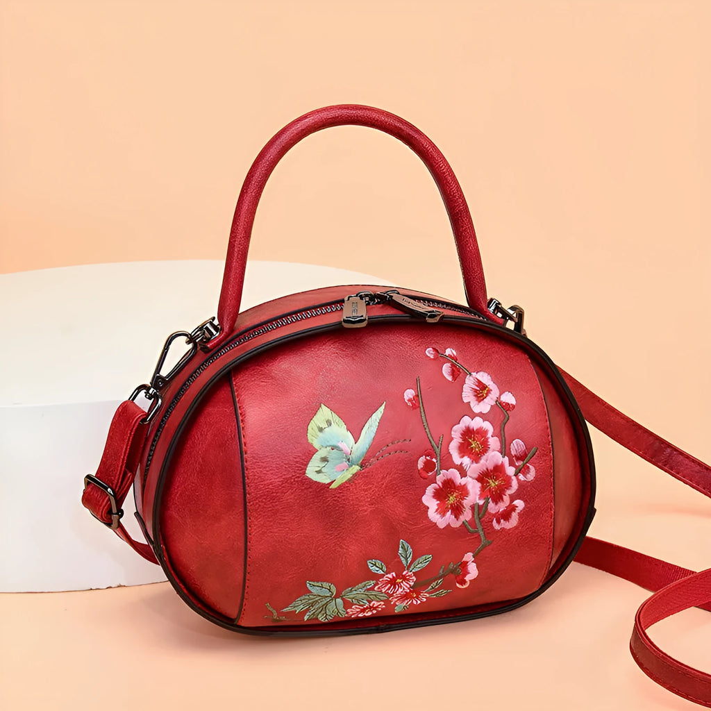 Chinese style embroidered handbag in green with ethnic pattern, PU material, shoulder bag for women