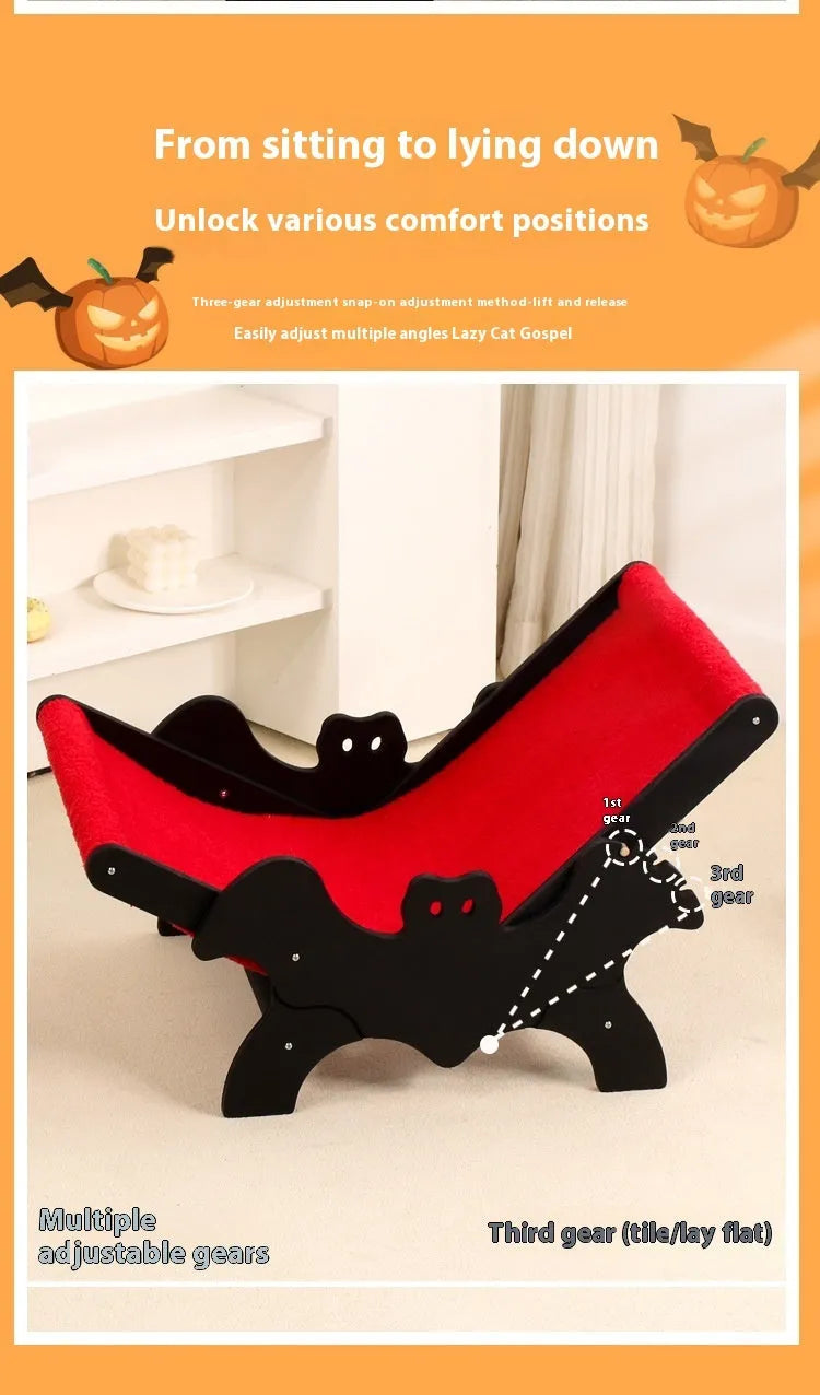MW-054 black and red wooden cat recliner bed with lounge chair design.