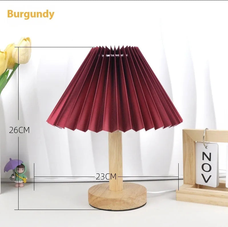 Vintage pleated umbrella shaped remote control bedside lamp in pure white colour with USB power cable