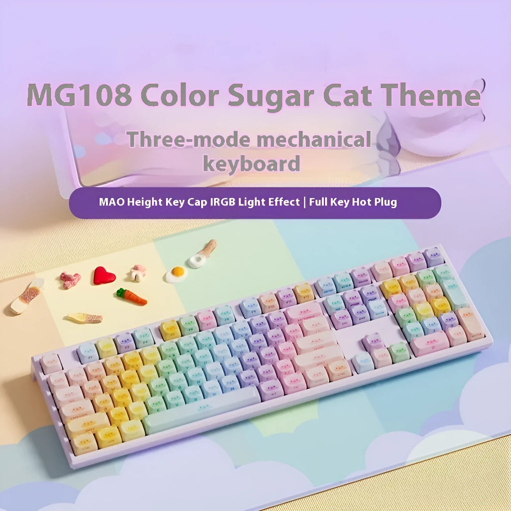 MG108B colour candy cat mechanical keyboard with piano-style keys and Bluetooth connectivity