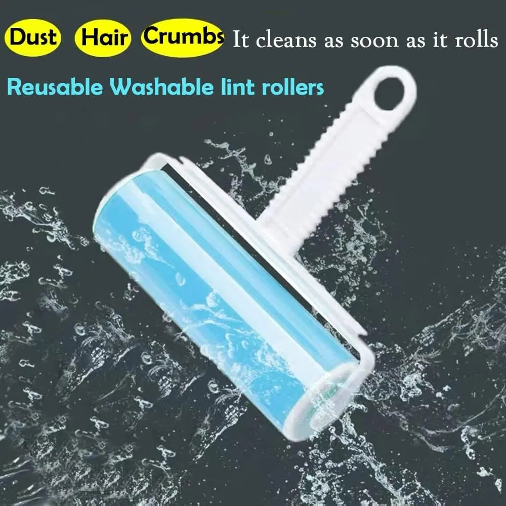 Washable reusable lint roller with cover in blue, green, pink or yellow for pet hair removal