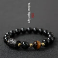 Obsidian bracelet with tiger eye beads in manual craftsmanship 10mm retro circle design