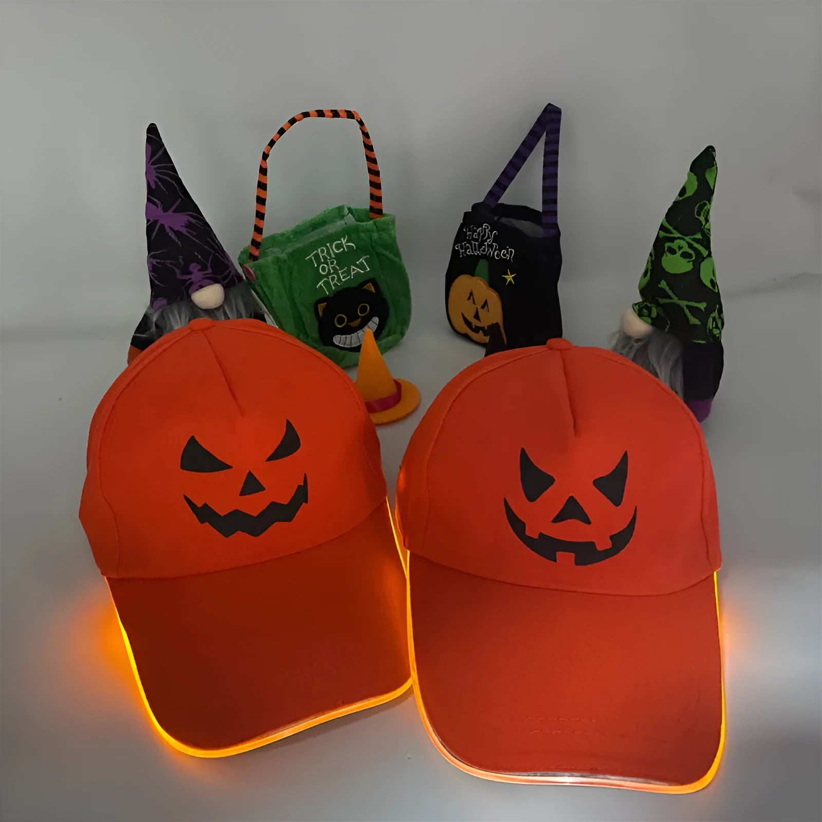 Halloween LED baseball cap with coloured lights in cloth material, free size fit