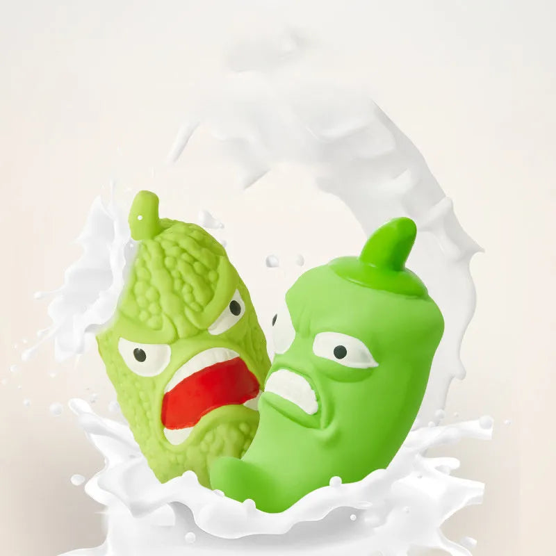 Squeaky bitter gourd and chili shaped dog chew toys for bite resistance and teeth cleaning