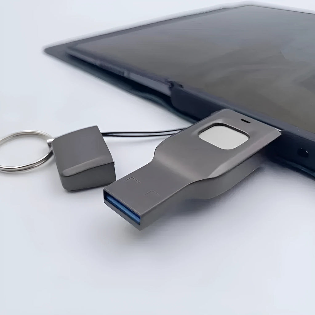 Fingerprint encrypted USB flash drive with USB 3.0 and Type-C ports in metal shell