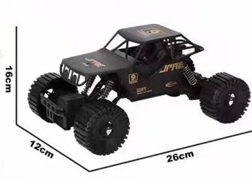 Super large black remote control off-road toy car with four-wheel drive and spring rod design on outdoor ground