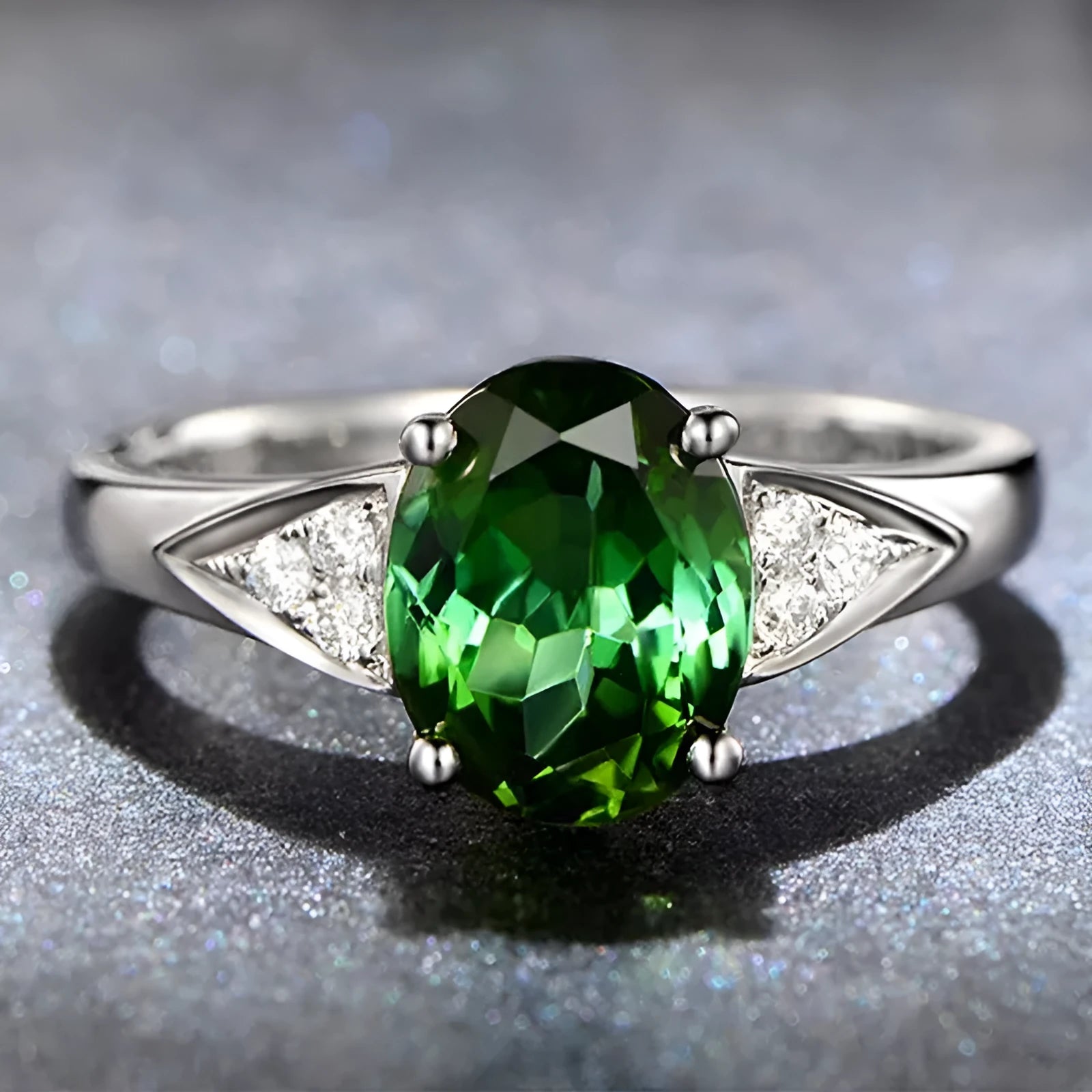 Women's sterling silver zircon ring with heart, water drop, and bell pattern, showcasing a blue zircon stone.