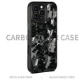 Carbon fibre metal frame shockproof phone case for iPhone 14 15 16 in black with forged grain finish