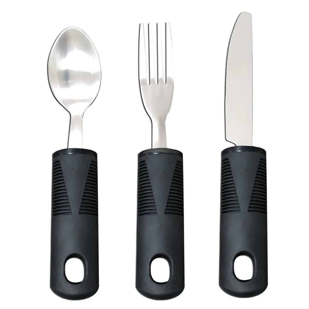 Stainless steel adaptive cutlery set with rubber handle anti-slip grip and spoon