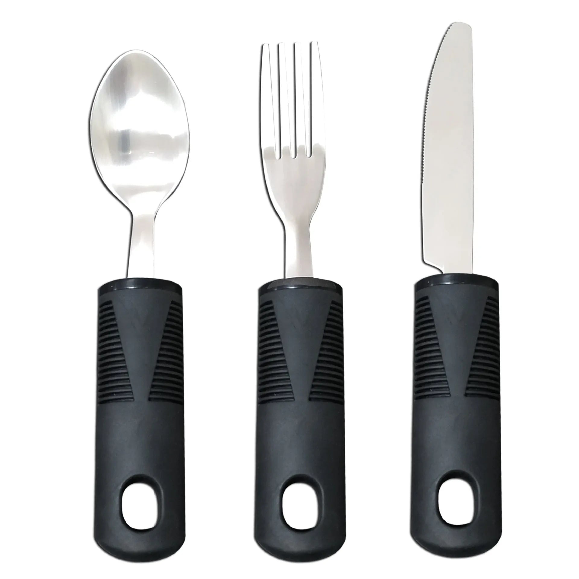 Stainless steel adaptive cutlery set with rubber handle anti-slip grip and spoon