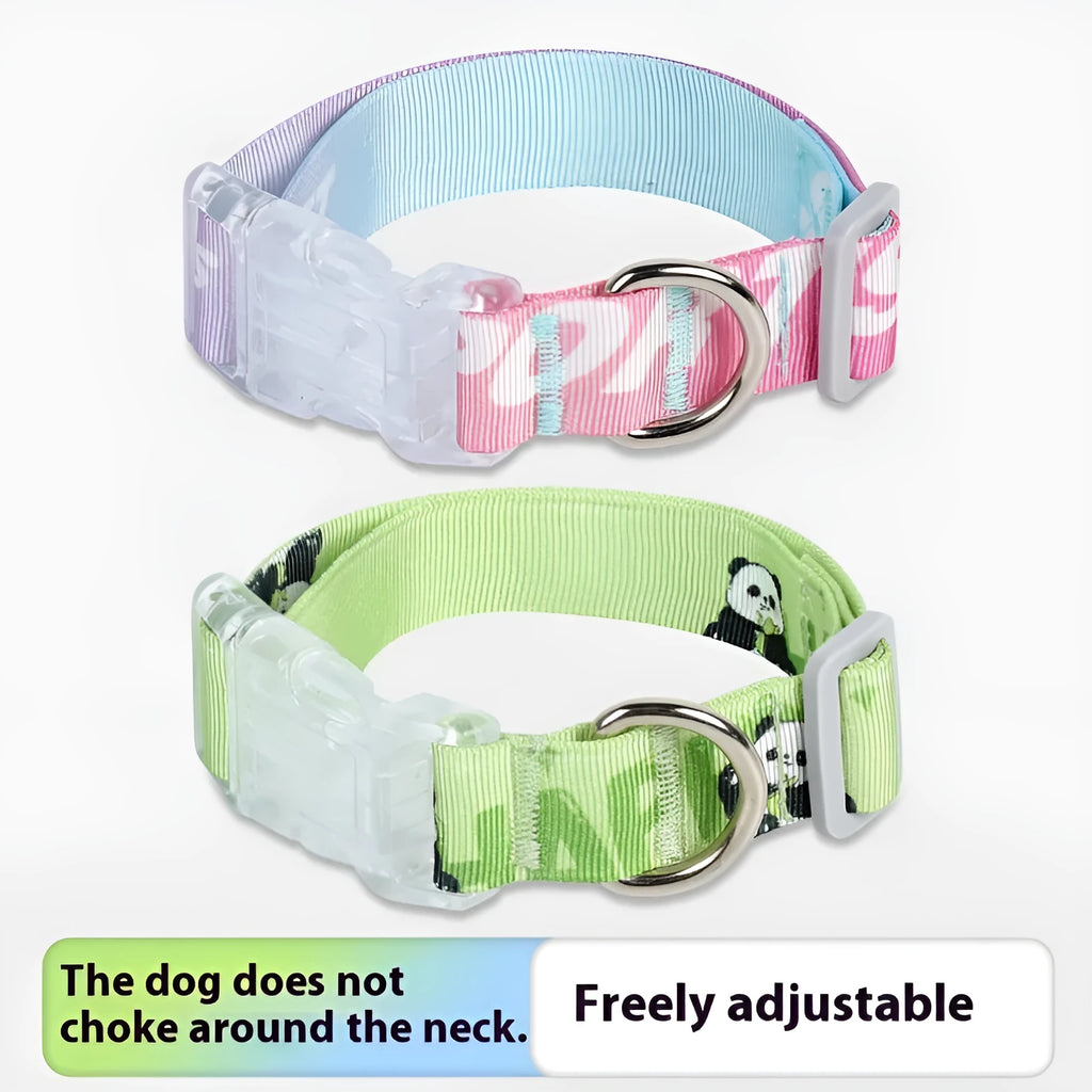 Adjustable nylon dog collar with cartoon gradient printing in panda green colour