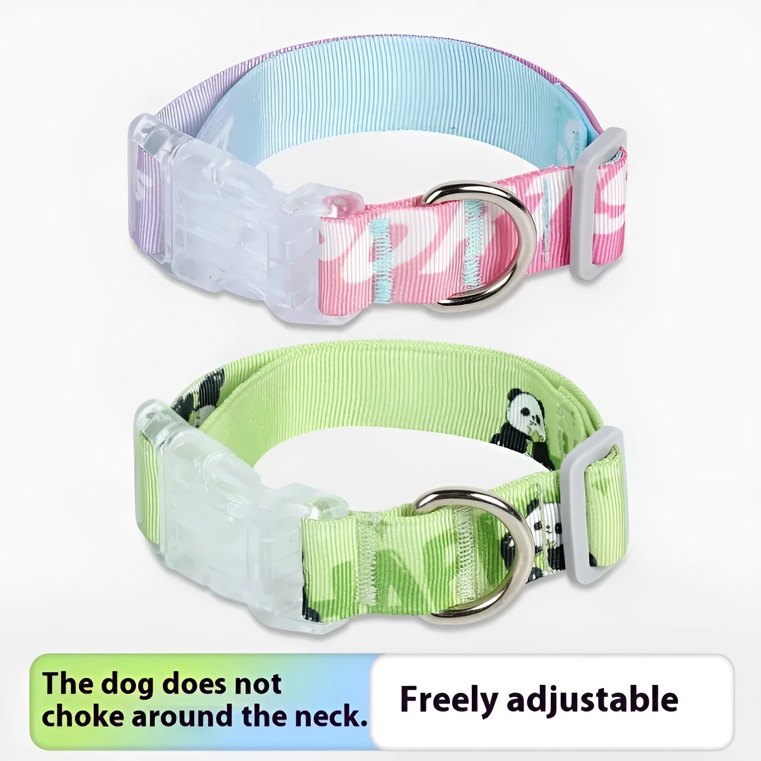 Adjustable nylon dog collar with cartoon gradient printing in panda green colour