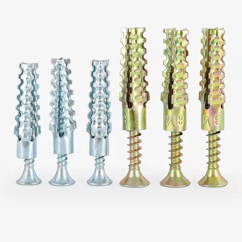 Iron expansion anchors with serrated barbed design for wall fastening in brick and concrete