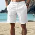 Men's cotton casual shorts in dark blue with button fly and mid-waist design