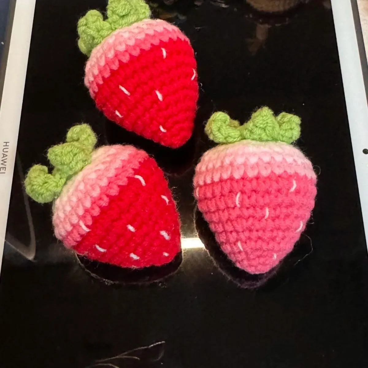 Soft plush strawberry pendant keychain in pink or red colour options
