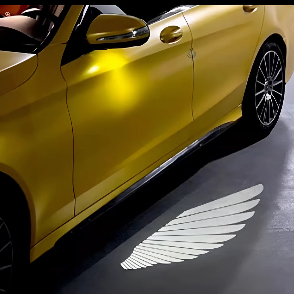 Aluminium car rearview mirror courtesy lamp with angel wing light projection