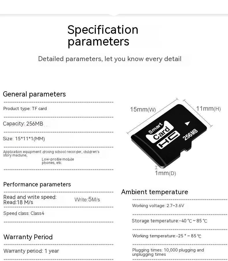 256MB MicroSD TF memory card for MP3 players, cameras, and mobile phones.