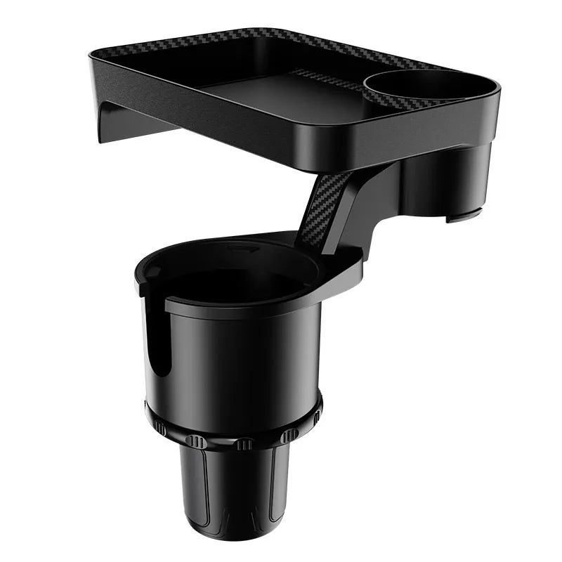 Black ABS car cup holder with removable rotating dinner tray in vehicle