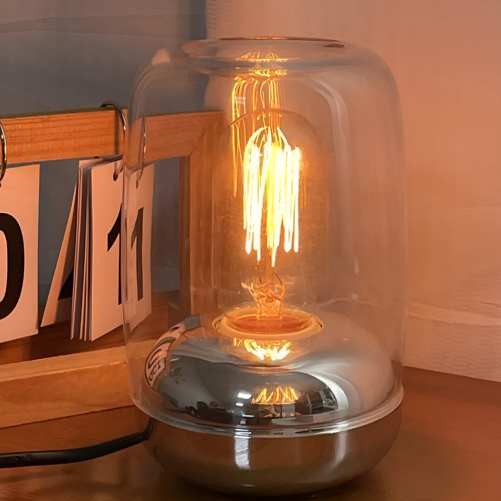 Geometric clear glass essential oil lamp with modern design measuring 20cm square