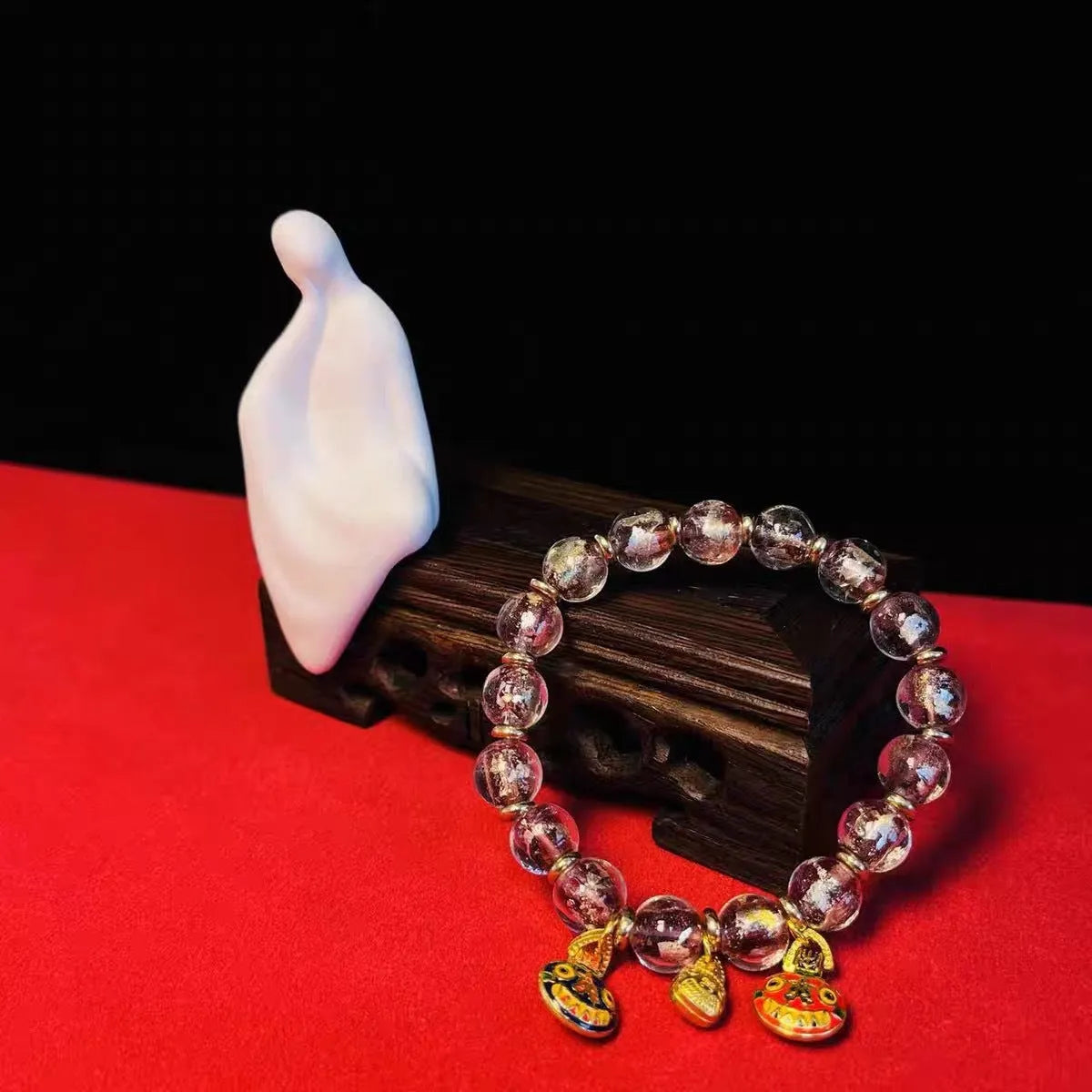Ancient French Glaze glass bracelet with geometric shapes and auspicious patterns in a choice of six colours.