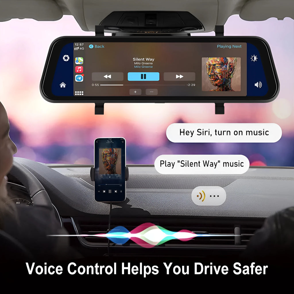 9.66-inch driving recorder rear view mirror with CarPlay Android Auto and dual recording function