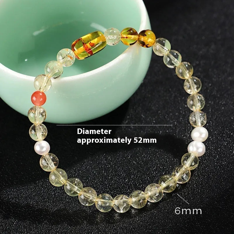 Huang Tajing women's bracelet with white crystal beads and yellow freshwater pearls, handcrafted fashion jewellery