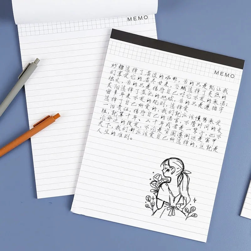 A4 tearable notebook with grid-lined pages and wireless adhesive binding in paper cover