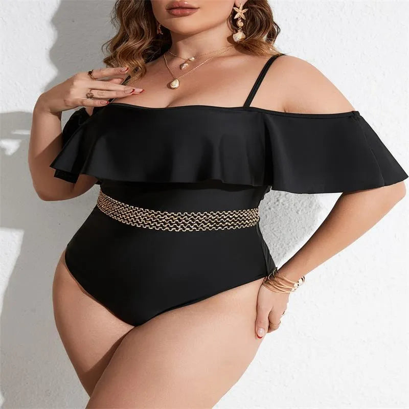 Black solid colour one-piece swimsuit for women on a mannequin
