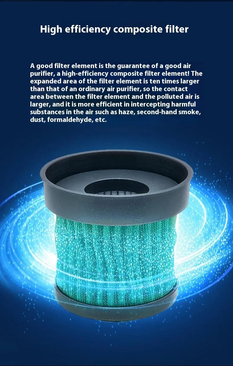 Black car air purifier with USB cable for vehicle cabin formaldehyde removal and negative ion generation