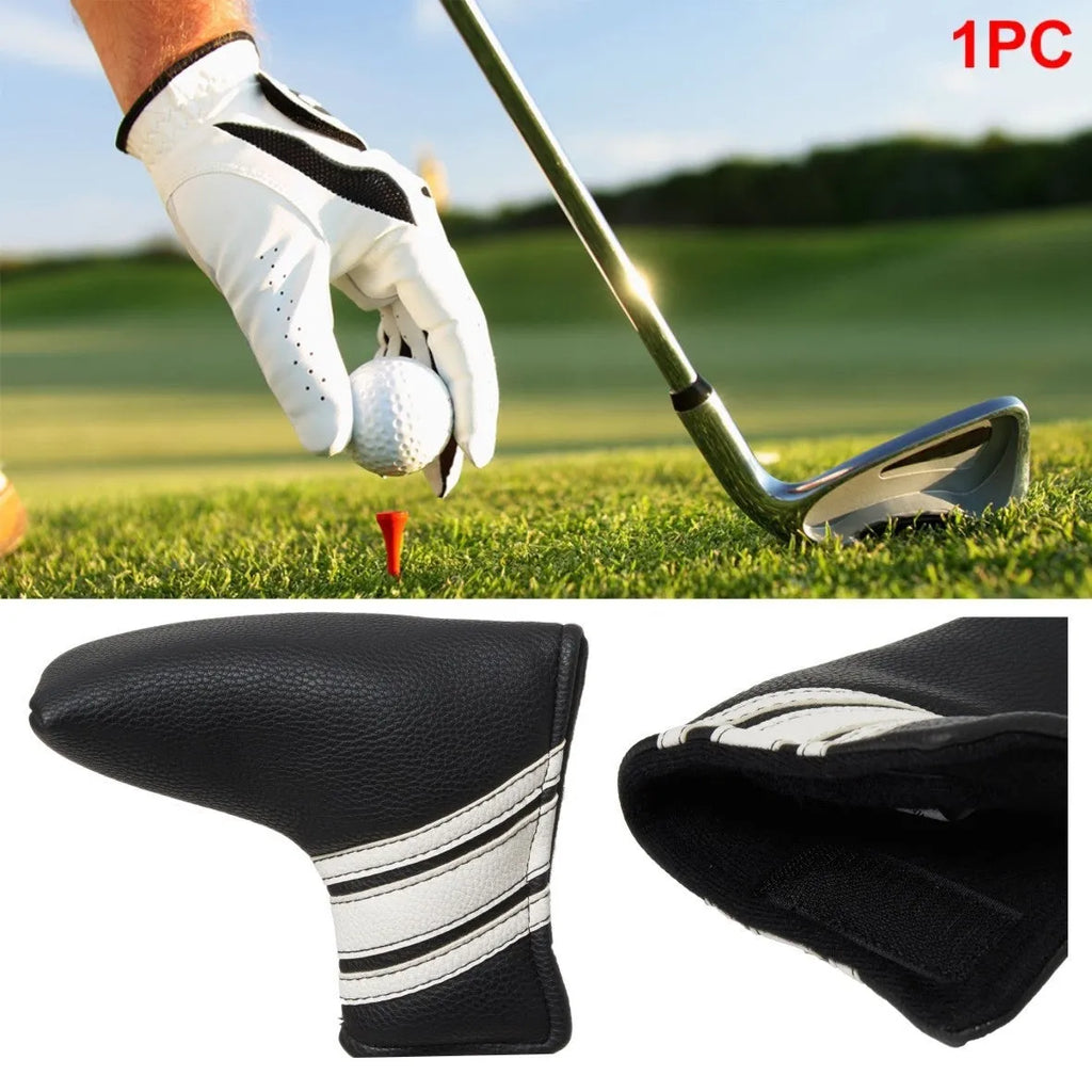 Black PU leather golf push rod head cover shown as a protective sleeve.