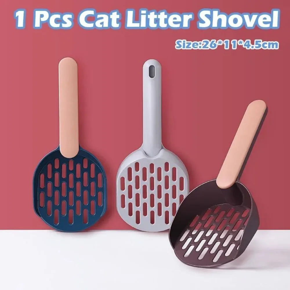 Blue plastic cat litter scoop with 26.6cm handle for cleaning litter boxes